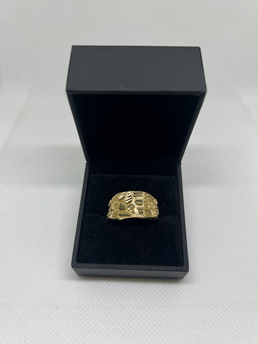 10K Solid Gold Nugget Ring - Chain Included