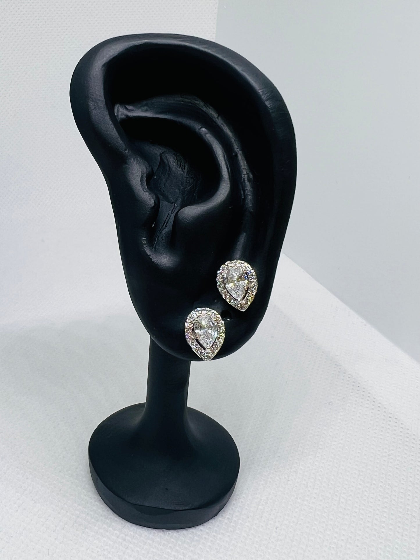 Sterling Silver Teardrop Diamond Earring and Pendant Set