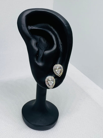 Sterling Silver Teardrop Diamond Earring and Pendant Set