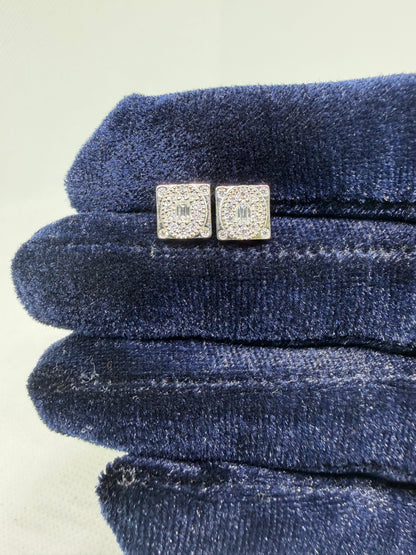Sterling Silver Square Baguette Center Moissanite Earrings