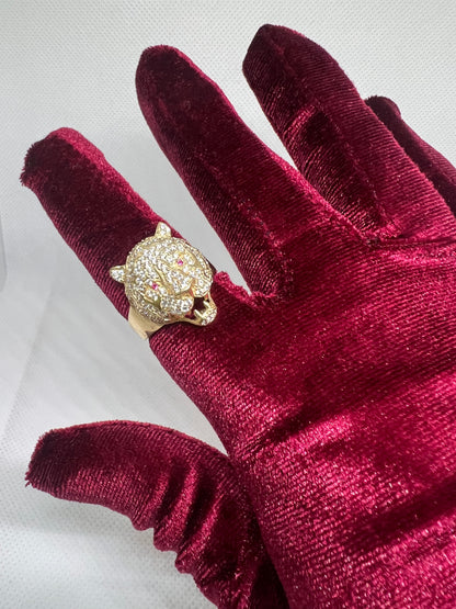 10K Solid Gold Panther Ring - Chain Included