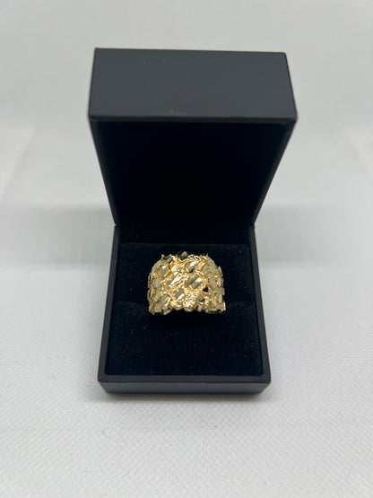 10K Solid Gold Nugget Ring - Chain Included