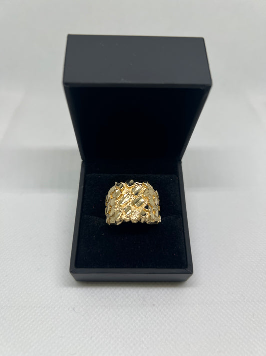 10K Solid Gold Nugget Ring - Chain Included