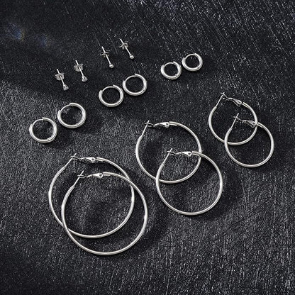 8 Pack Hoop and Stud Earrings in Siver