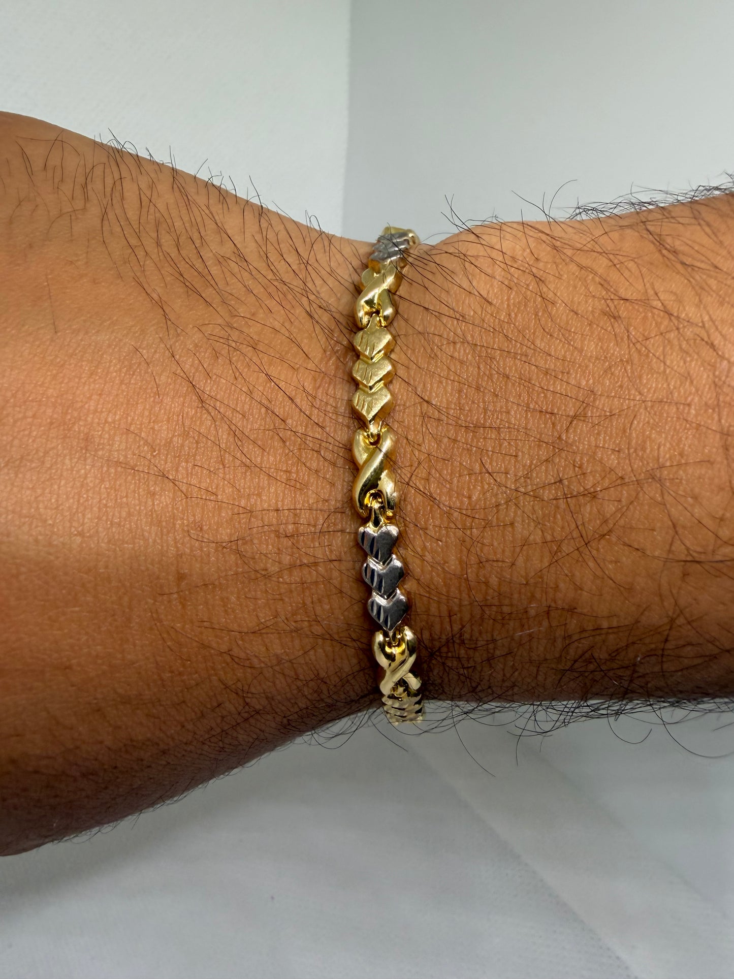 10K Solid Gold Infinity Heart Two Tone Bracelet - 7 Inches