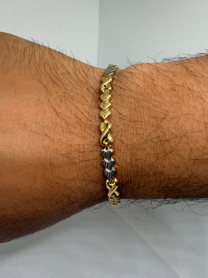 10K Solid Gold Infinity Heart Two Tone Bracelet - 7 Inches