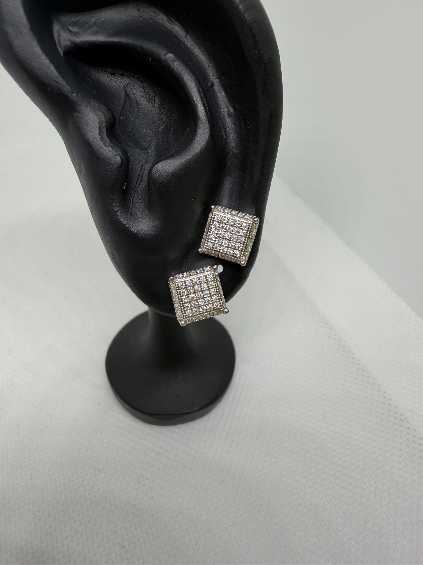 Sterling Silver Cluster Square Moissanite Earrings