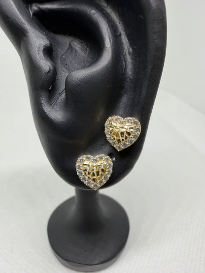 10K Yellow Gold Heart Nugget Earrings
