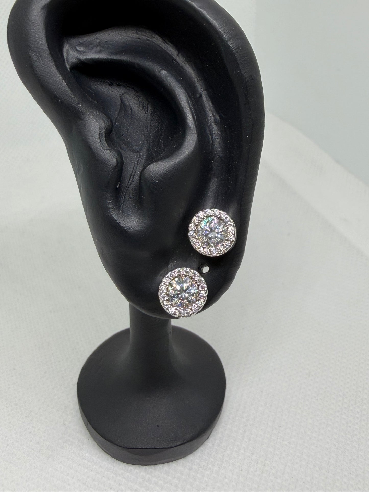 Sterling Silver Halo Circle Moissanite Earrings