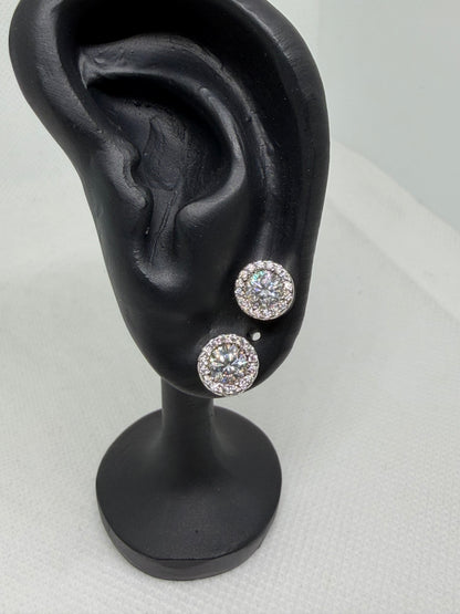 Sterling Silver Halo Circle Moissanite Earrings