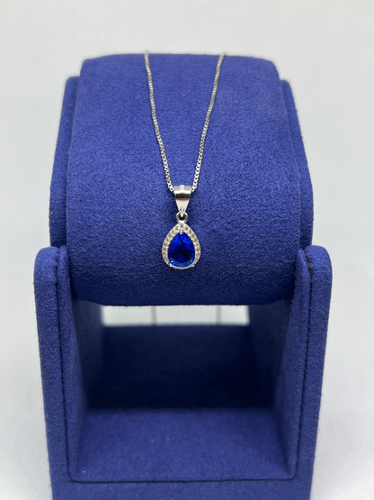 Sterling Silver Sapphire Teardrop Earrings and Pendant Set