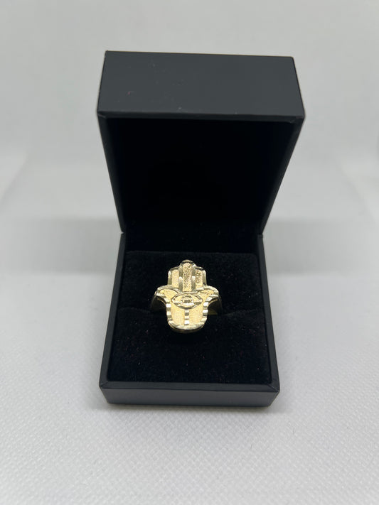10K Solid Gold Hamza Ring - Chain Included
