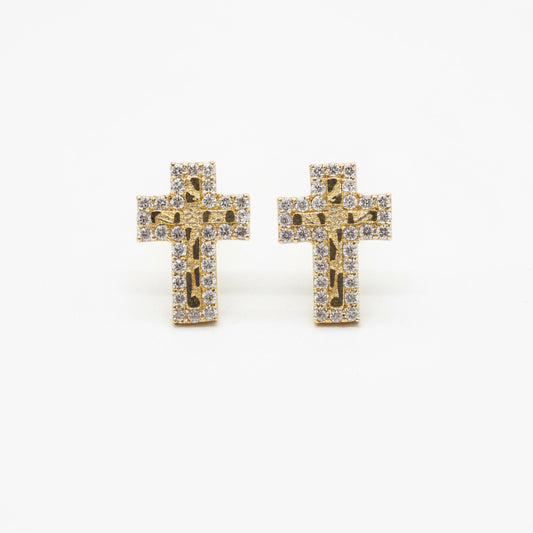 10K Glacier Cut Cross Nugget Earrings