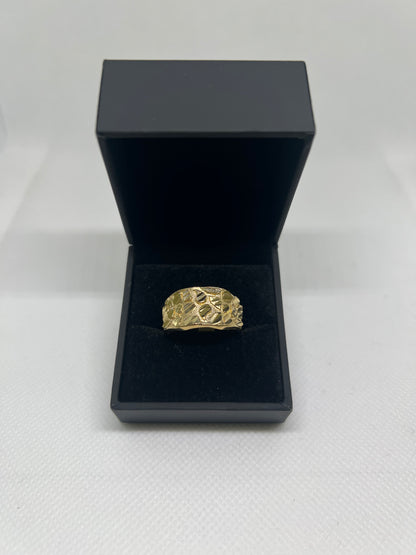 10K Solid Gold Nugget Ring - Chain Included