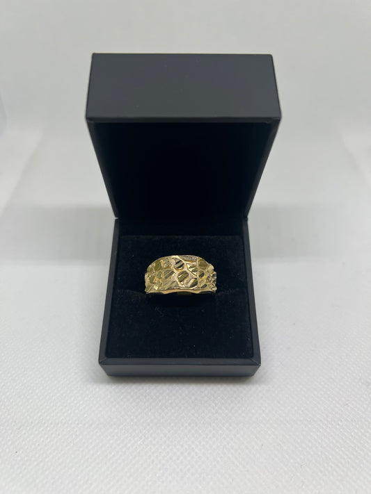 10K Solid Gold Nugget Ring - Chain Included