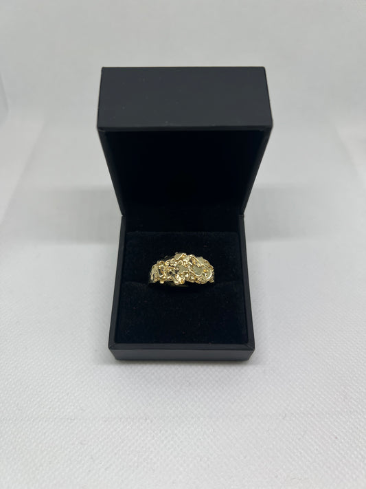 10K Solid Gold Nugget Ring - Chain Included