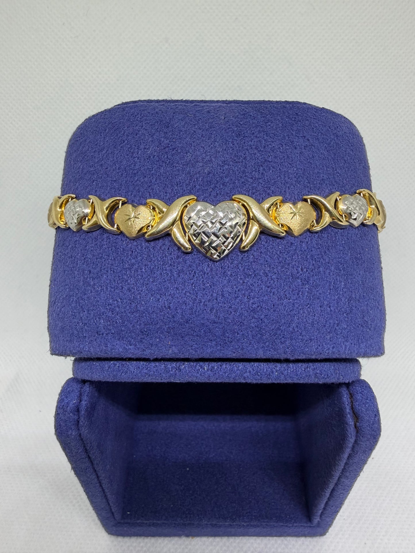 10K Solid Gold Two Tone Heart Bracelet - 8 Inches