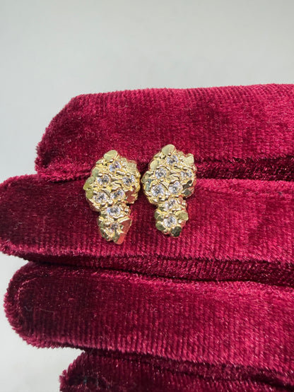 10K Yellow Gold Standard CZ Nugget Earrings