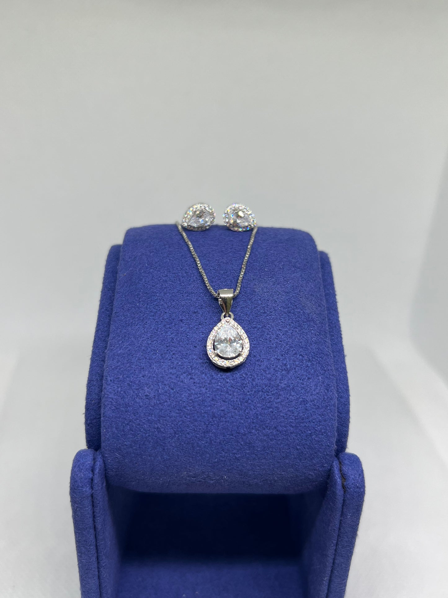 Sterling Silver Teardrop Diamond Earring and Pendant Set