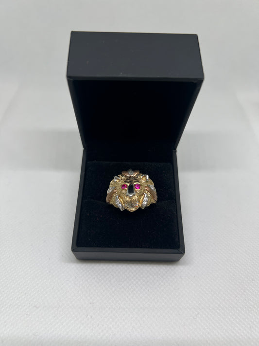 10K Solid Gold Lion Ring - Chain Included