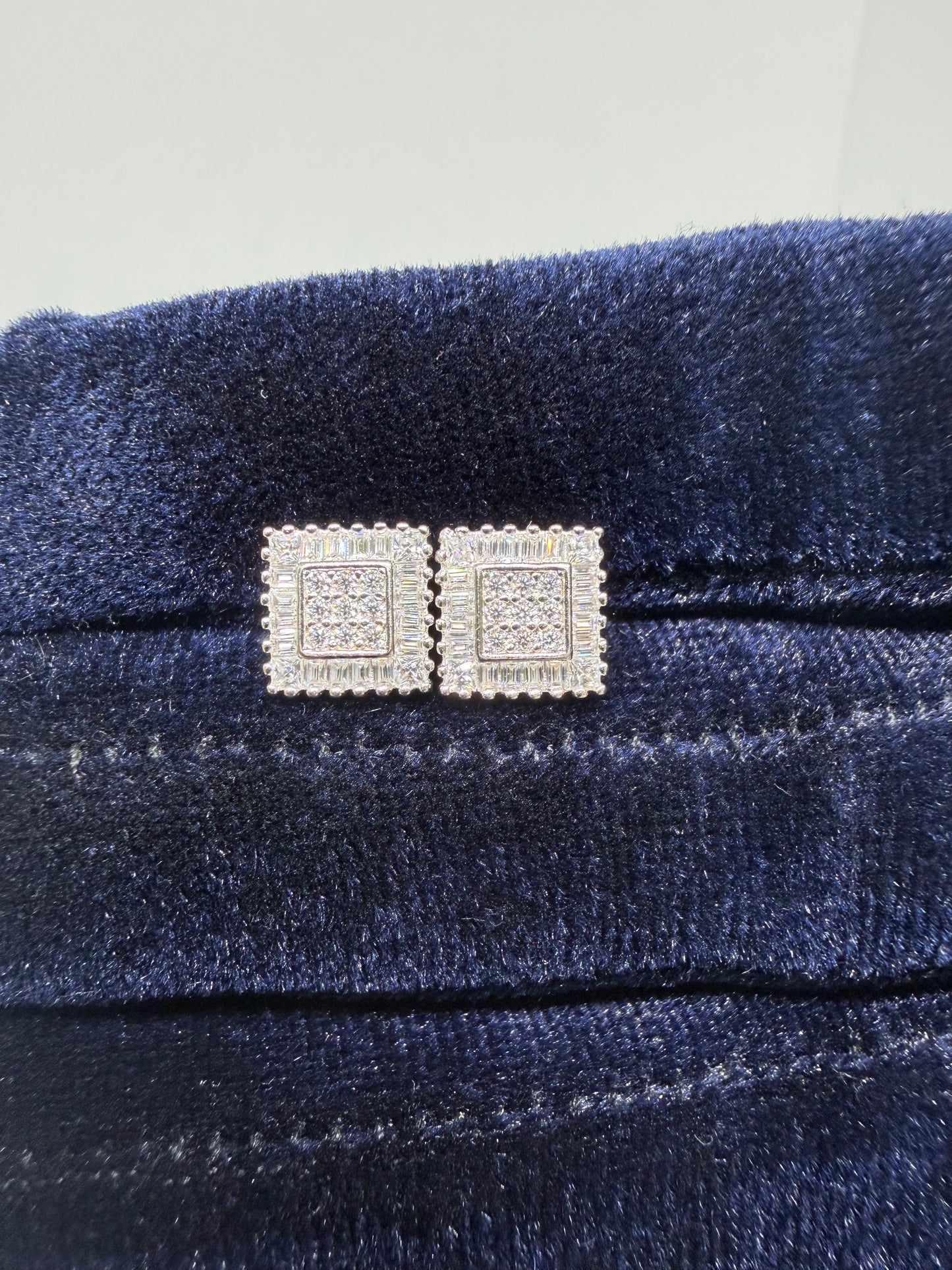 Sterling Silver Square Baguette Edge Moissanite Earring