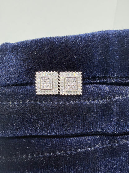 Sterling Silver Square Baguette Edge Moissanite Earring