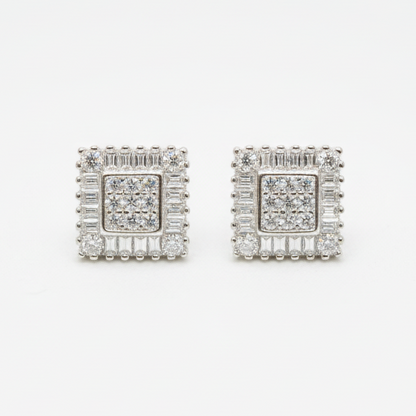 Sterling Silver Square Baguette Edge Moissanite Earring