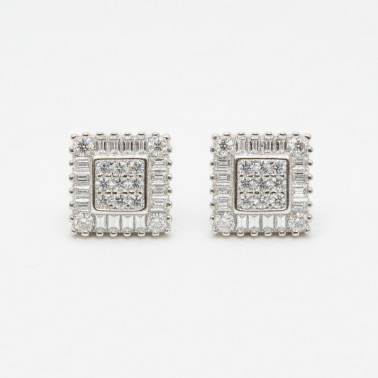 Sterling Silver Square Baguette Edge Moissanite Earring