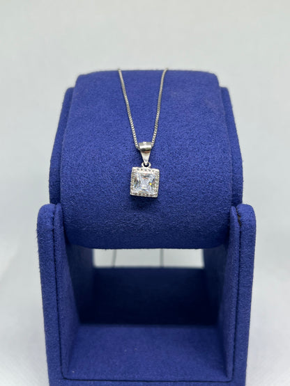 Sterling Silver Radiant Diamond Earring and Pendant