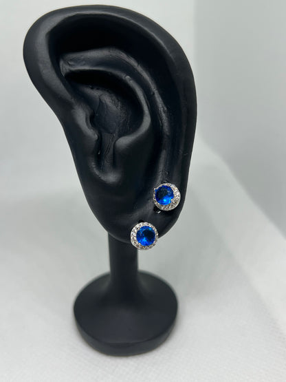 Sterling Silver Sapphire Circle Earring and Pendant Set