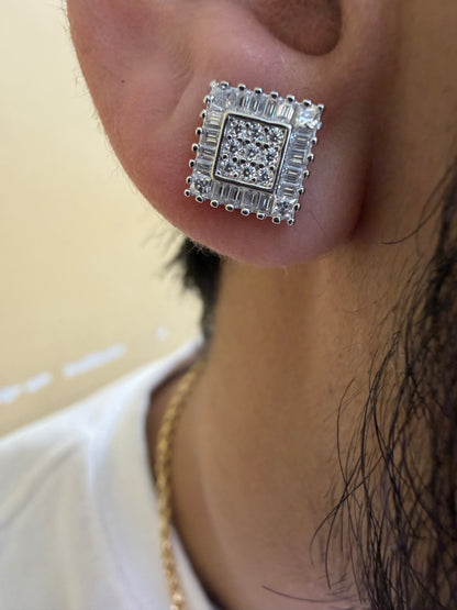 Sterling Silver Square Baguette Edge Moissanite Earring
