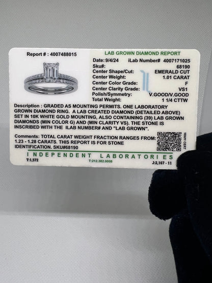 DC CERTIFIED Lab Grown Emerald Cut White Gold Diamond Bridal Set