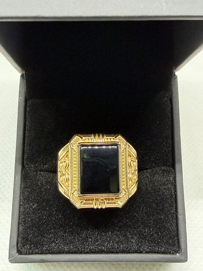 10K Solid Gold Black Onyx Ring - Size 11