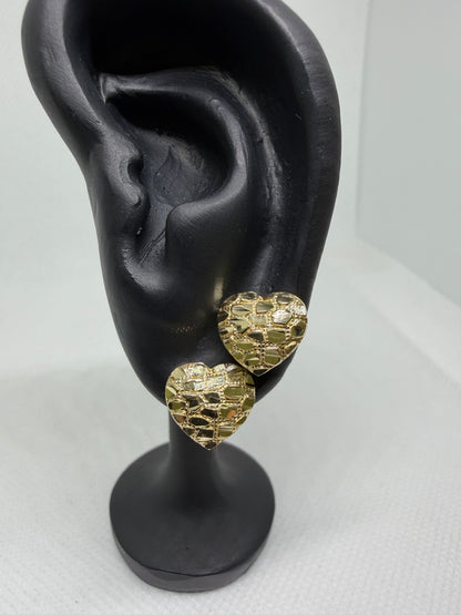 10K Yellow Gold Heart Nugget Earrings