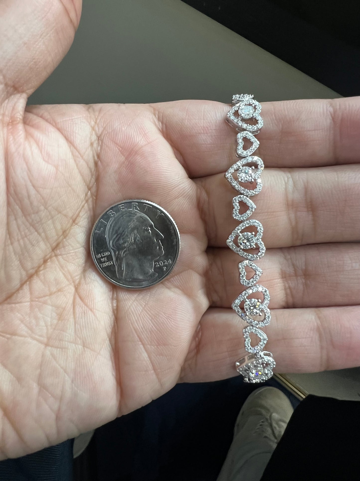 Silver Heart Moissanite Bracelet