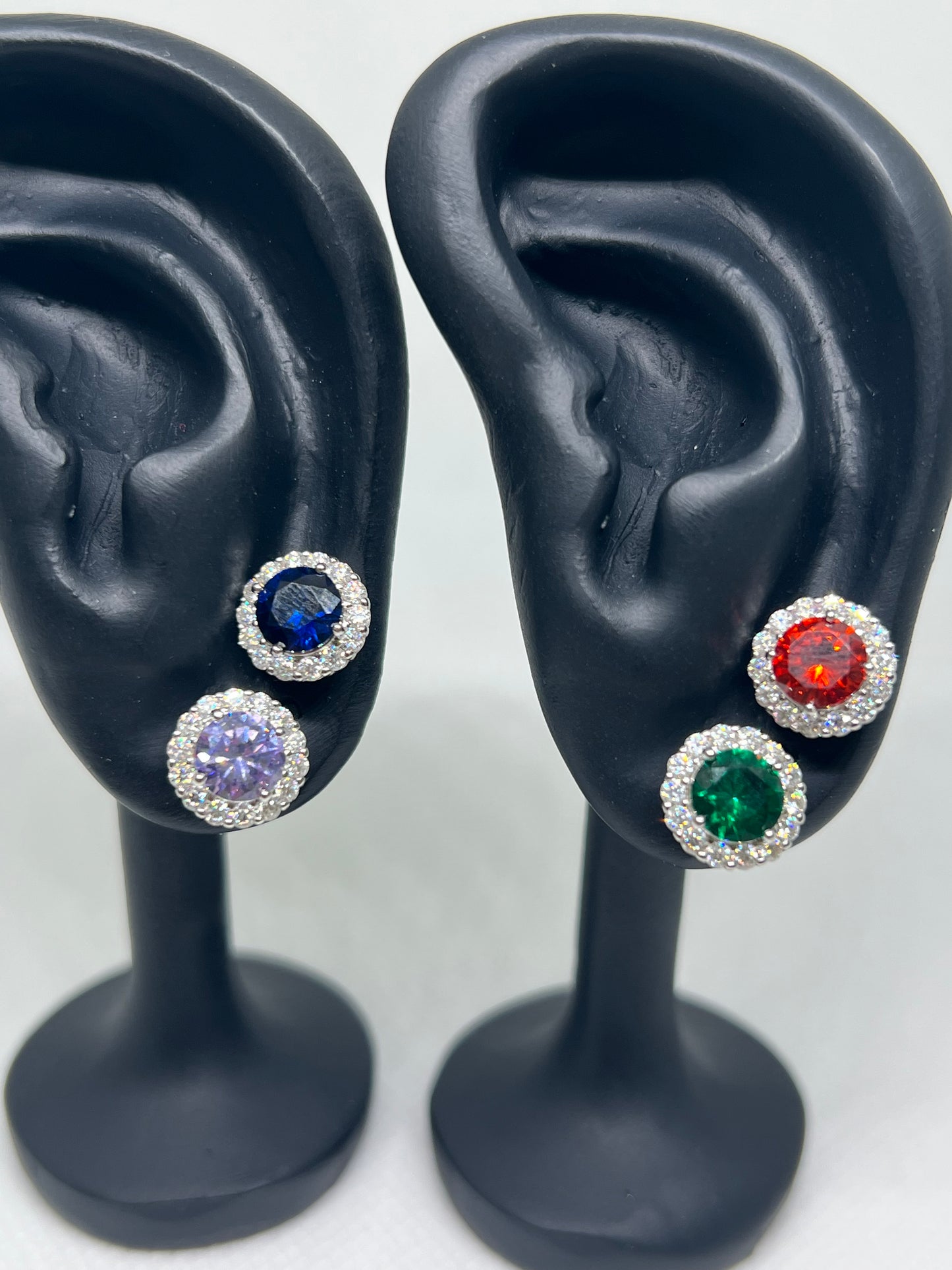 Sterling Silver Amethyst, Sapphire, Ruby, Emerald Moissanite Earrings