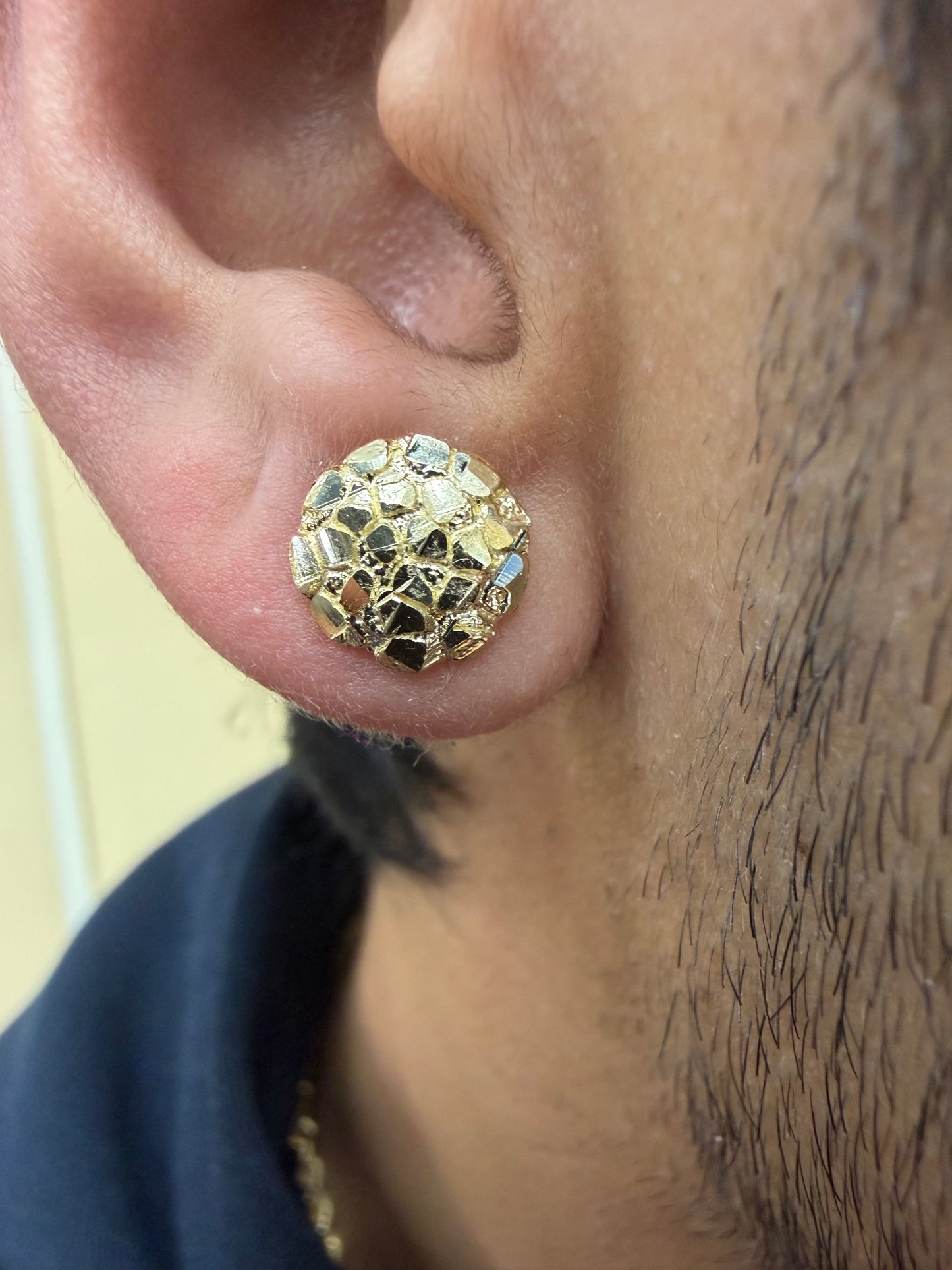10K Solid Gold Round Nugget Earrings