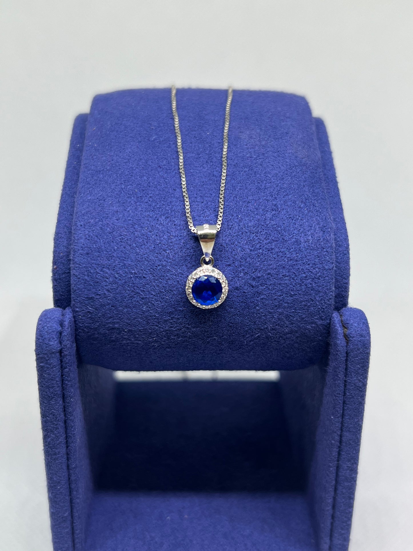 Sterling Silver Sapphire Circle Earring and Pendant Set