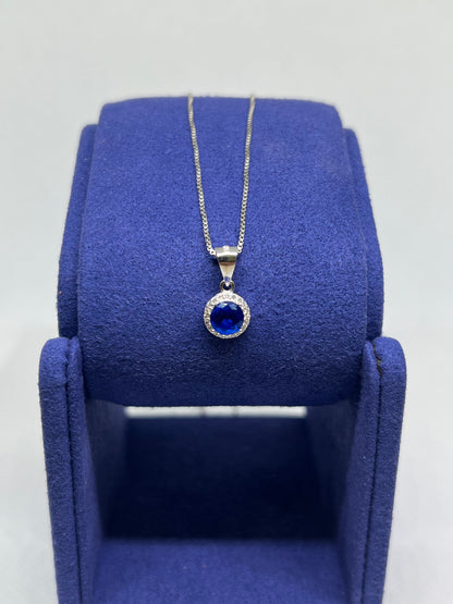 Sterling Silver Sapphire Circle Earring and Pendant Set