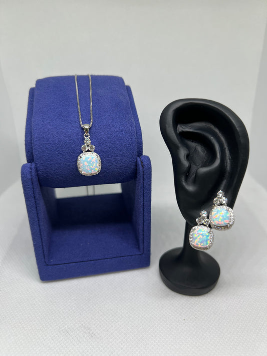 Sterling Silver Opal Earring and Pendant Set