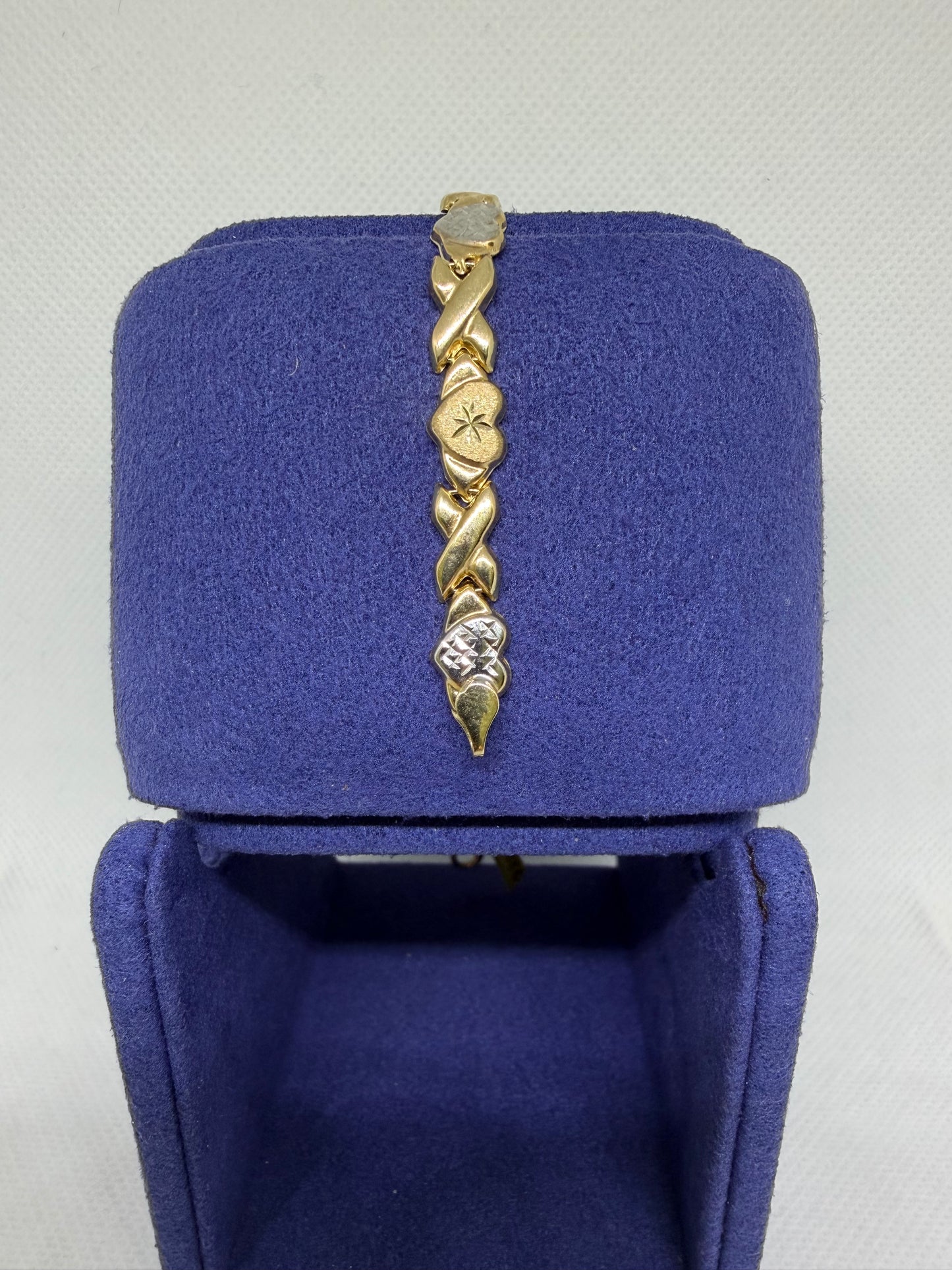 10K Solid Gold Double Heart Bracelet -￼7 Inches