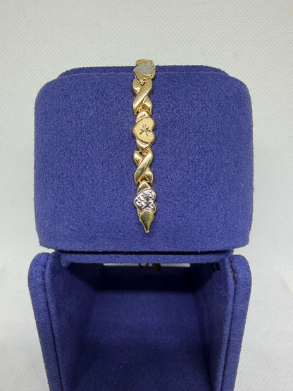 10K Solid Gold Double Heart Bracelet -￼7 Inches