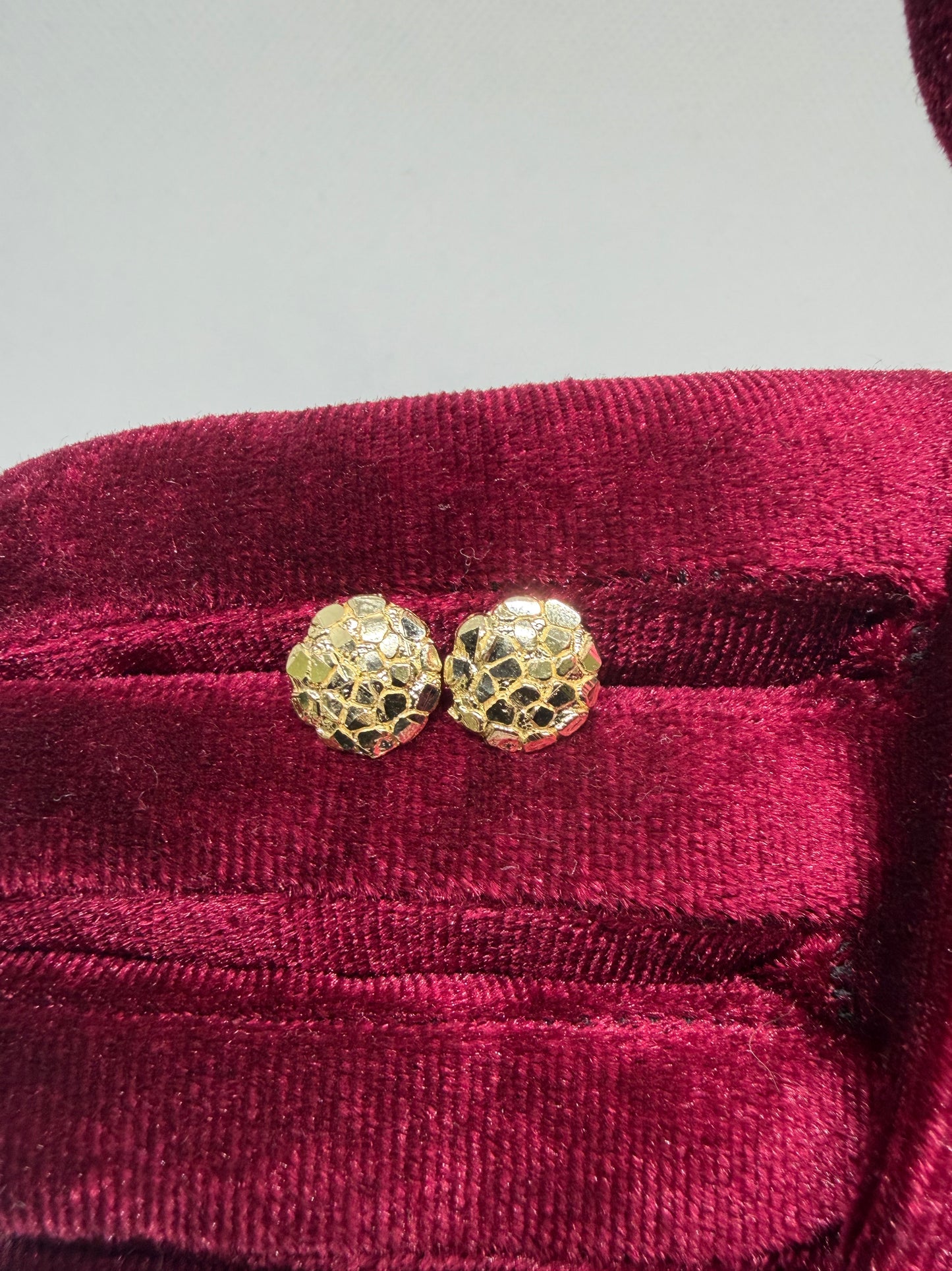 10K Solid Gold Round Nugget Earrings