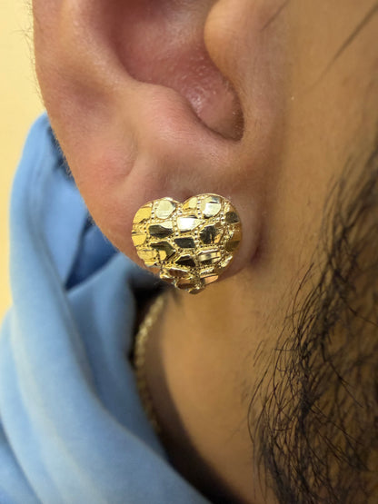 10K Yellow Gold Heart Nugget Earrings