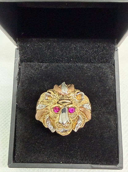 10K Solid Gold Lion Head Ring - Size 9