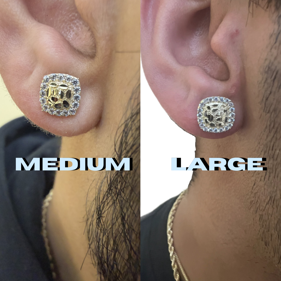 10K Glacier Cut Square Nugget Earrings