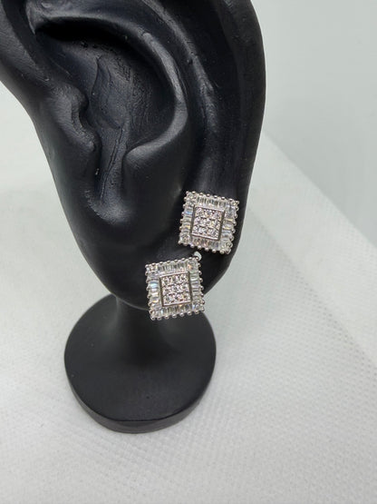 Sterling Silver Square Baguette Edge Moissanite Earring