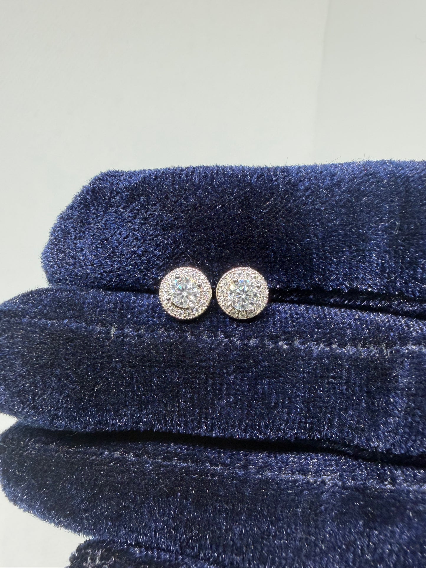 Sterling Silver Halo Setting Solitaire Moissanite Earrings