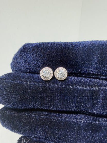 Sterling Silver Halo Setting Solitaire Moissanite Earrings