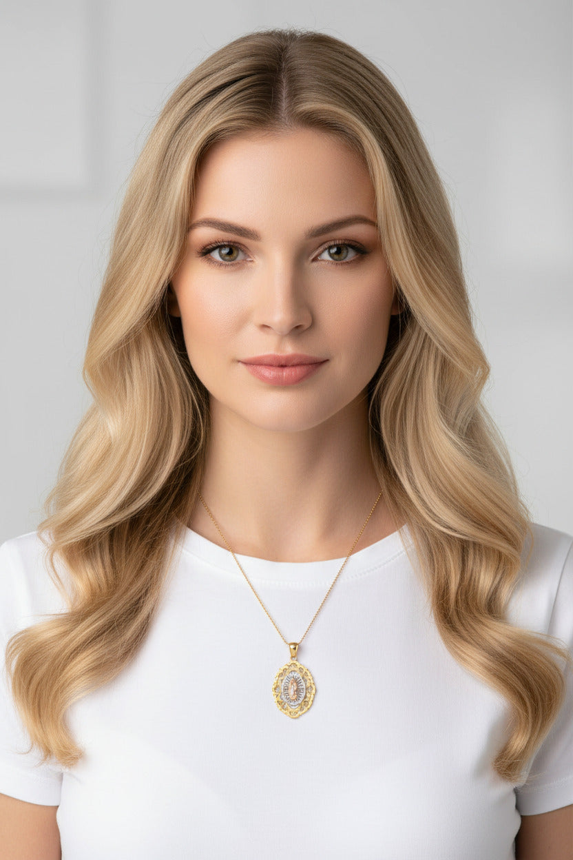 14K Tri Color Gold Mother Mary Pendant